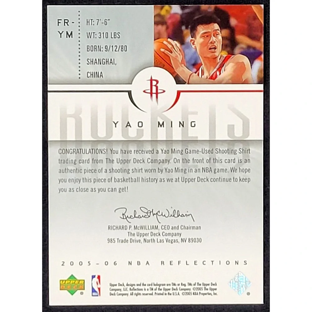 2005-06 UD REFLECTIONS YAO MING REFECTIONS FABRIC‎ SWATCH